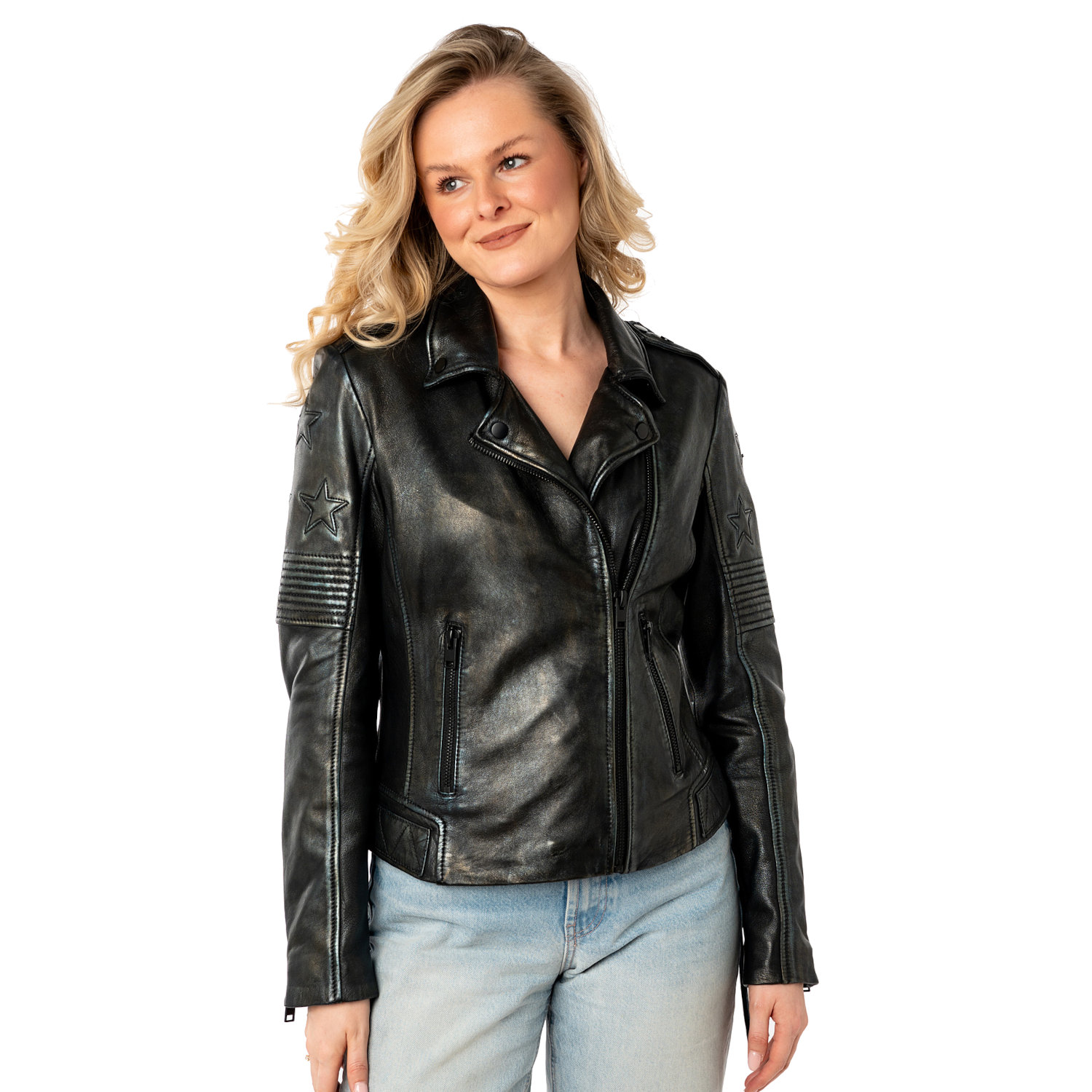 Kurtka skórzana damska Mauritius czarno-srebrna MWWona – Kurtki skórzane