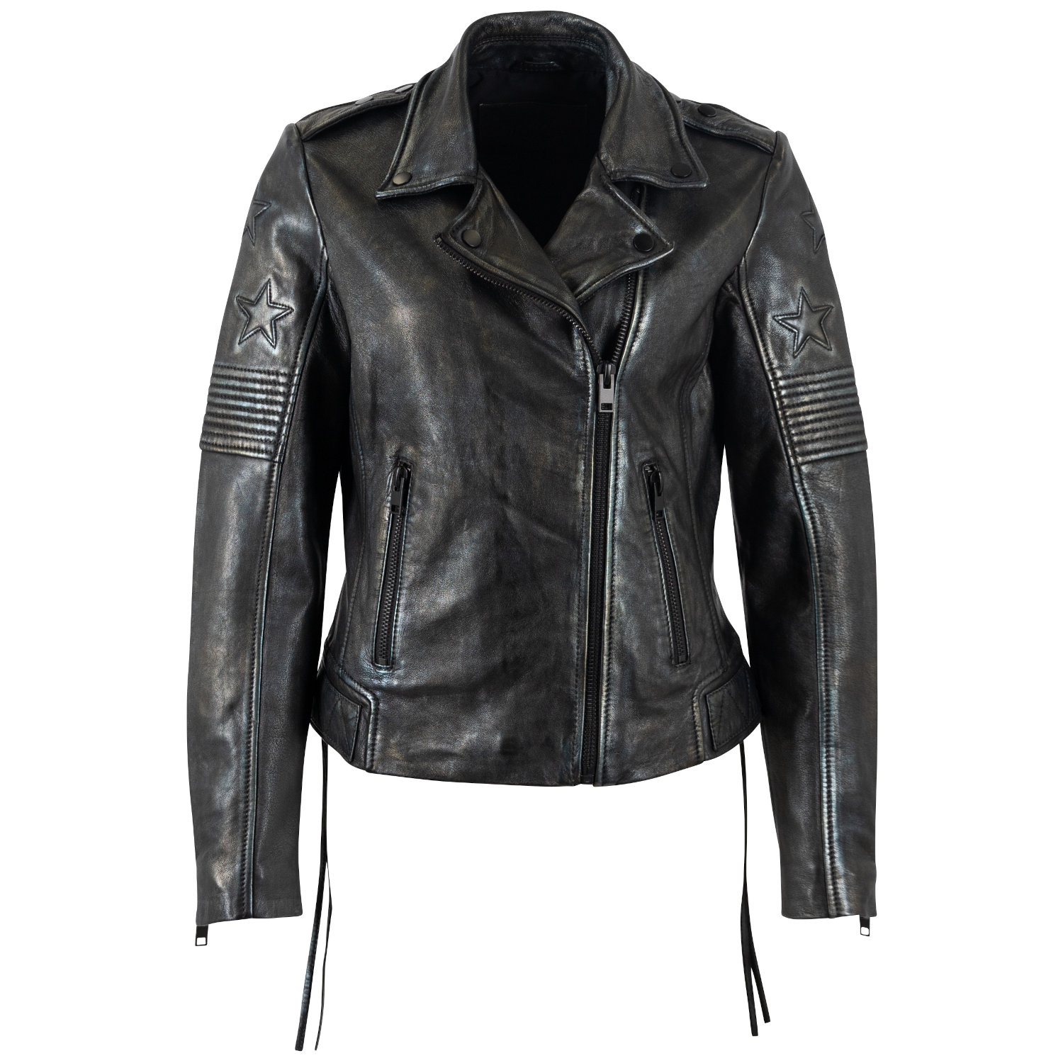 Kurtka skórzana damska Mauritius czarno-srebrna MWWona – Kurtki skórzane