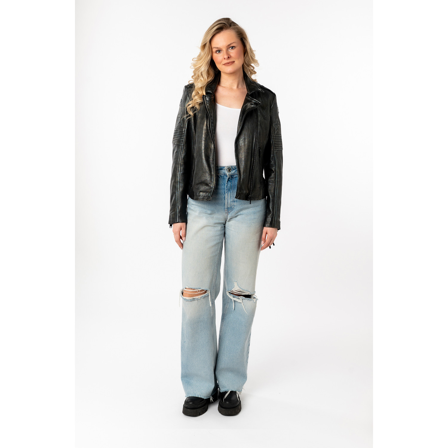 Kurtka skórzana damska Mauritius czarno-srebrna MWWona – Kurtki skórzane