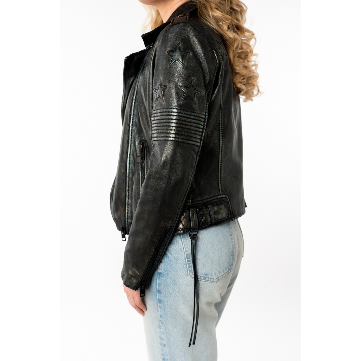 Kurtka skórzana damska Mauritius czarno-srebrna MWWona – Kurtki skórzane