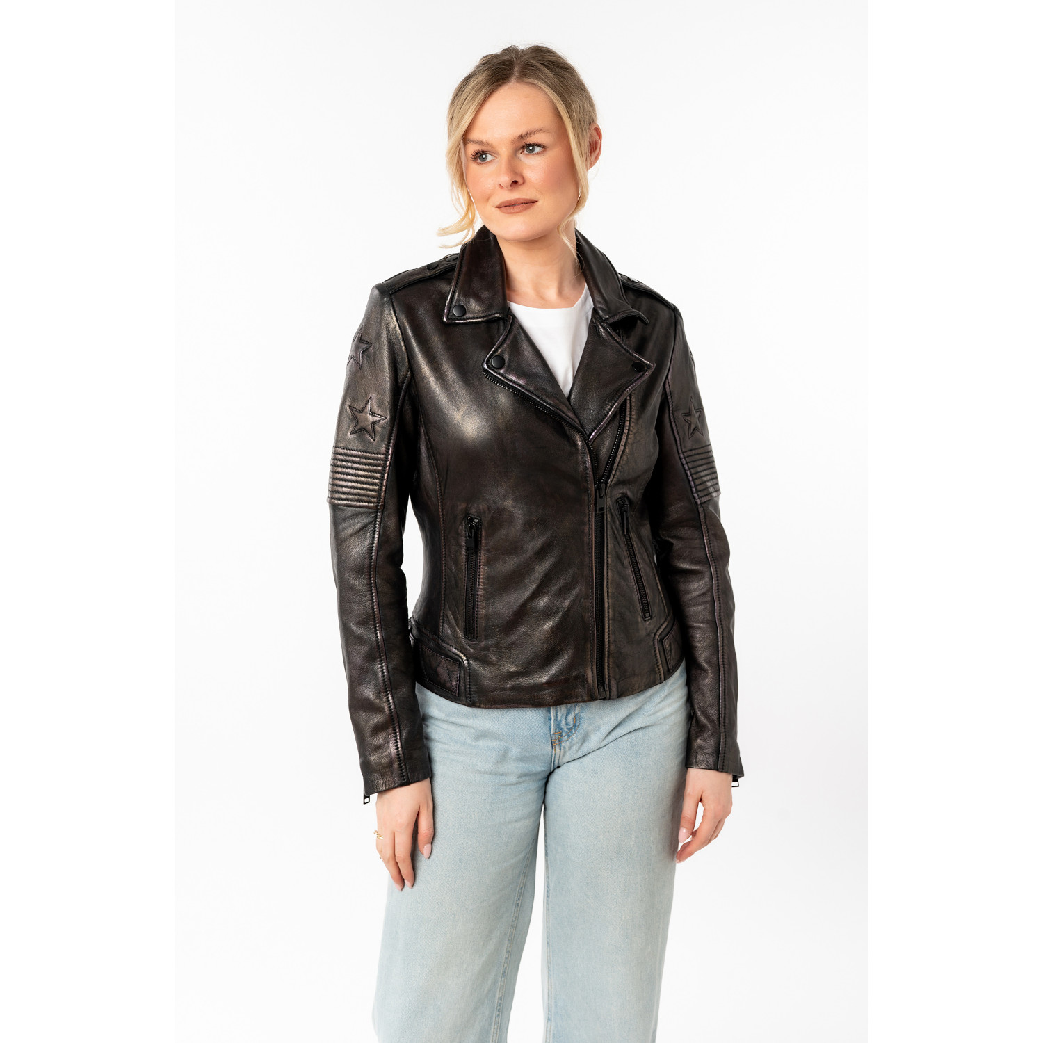 Kurtka skórzana damska Mauritius czarno-złota MWWona – Kurtki skórzane