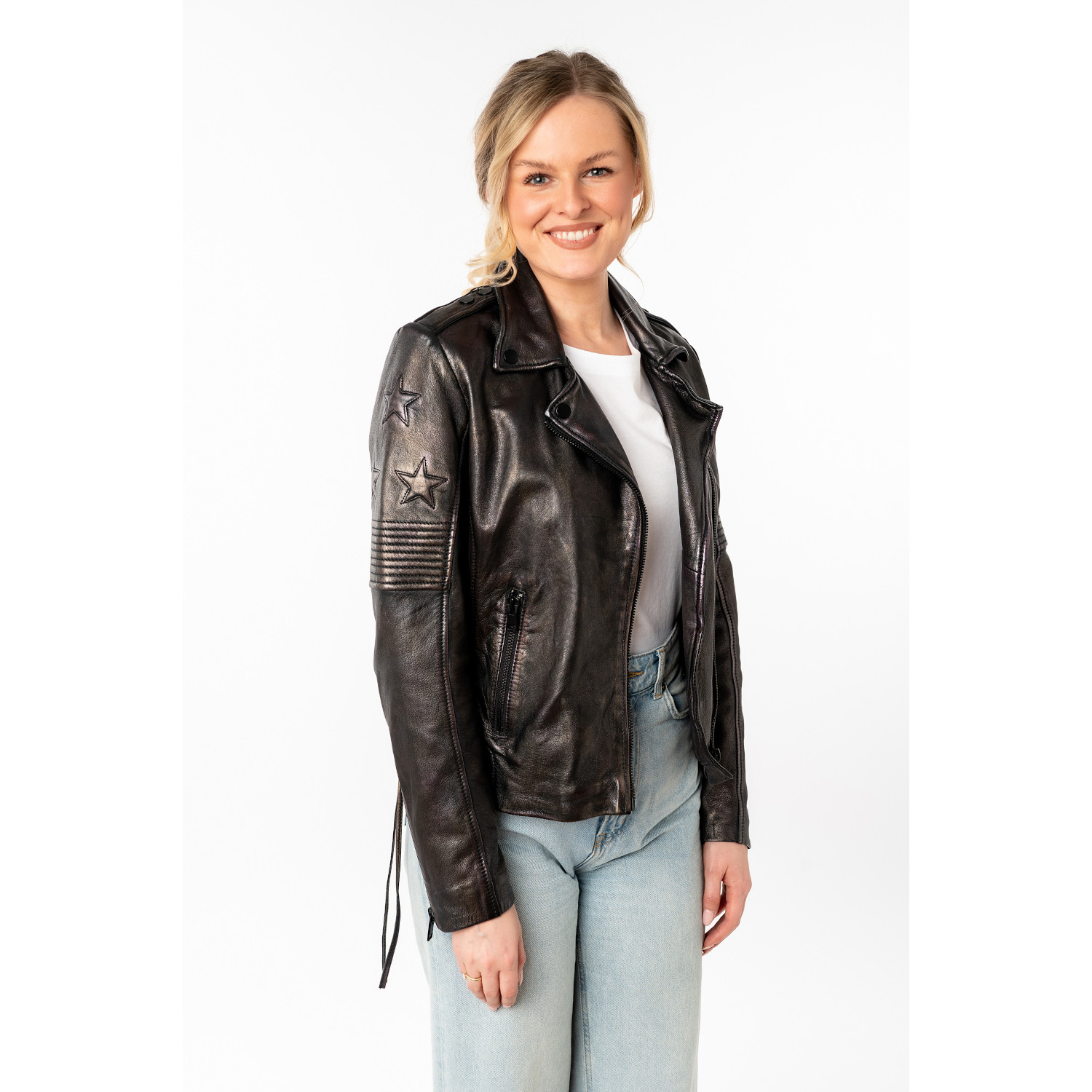 Kurtka skórzana damska Mauritius czarno-złota MWWona – Kurtki skórzane