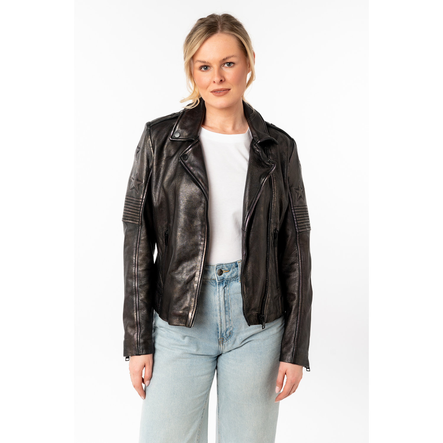 Kurtka skórzana damska Mauritius czarno-złota MWWona – Kurtki skórzane