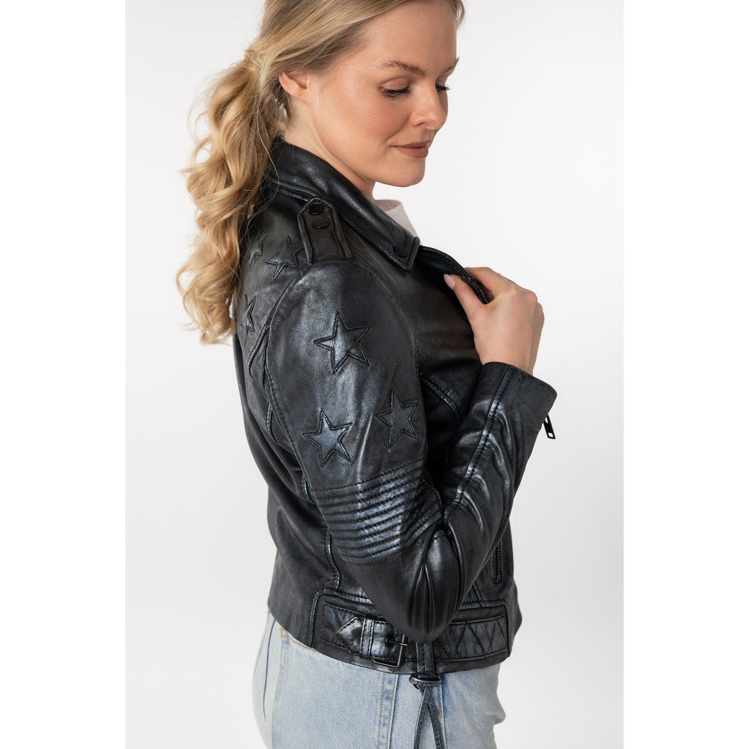 Kurtka skórzana damska Mauritius czarno-granatowa MWWona – Kurtki skórzane