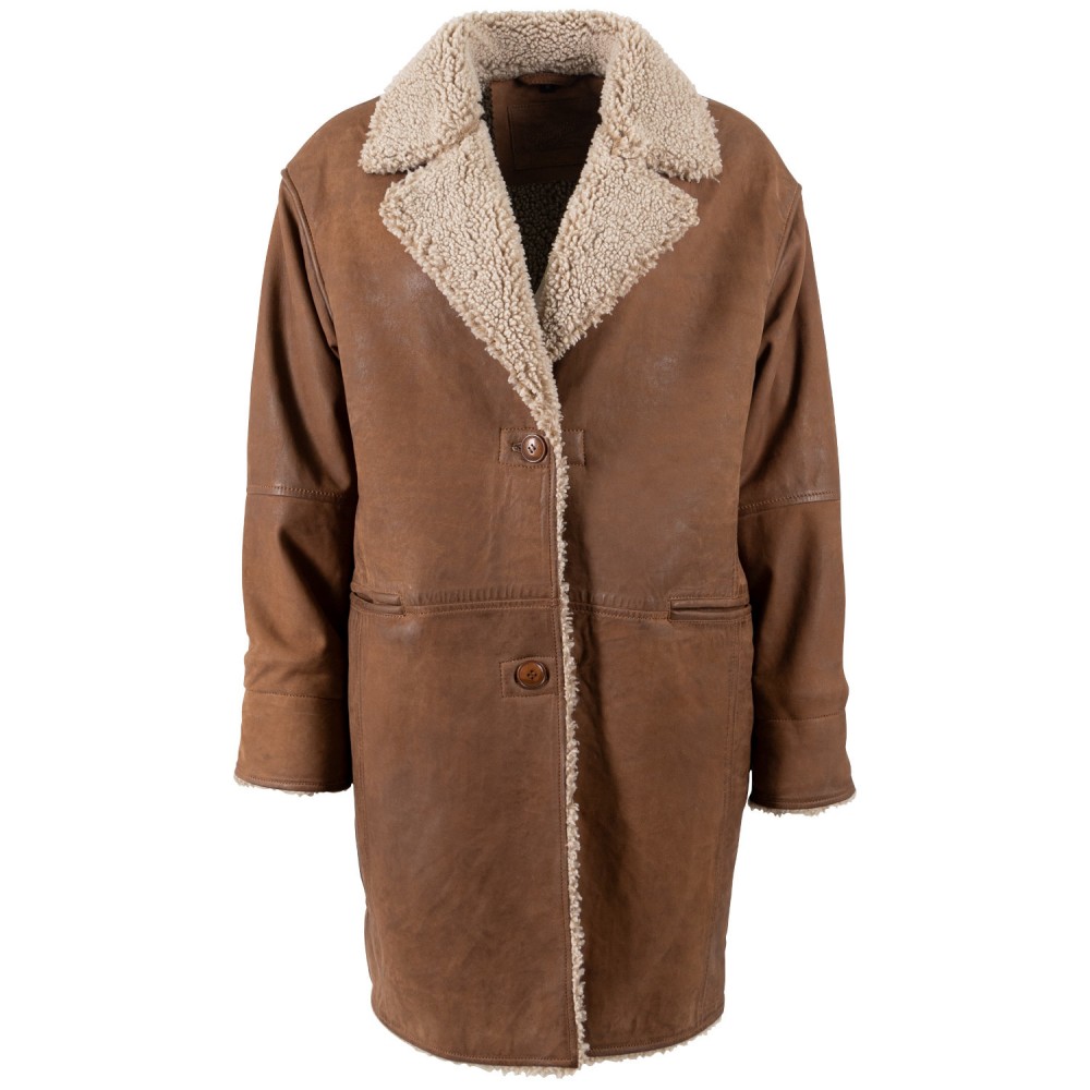 Długa skórzana kurtka damska Mauritius Camel MWXofia - readytowear