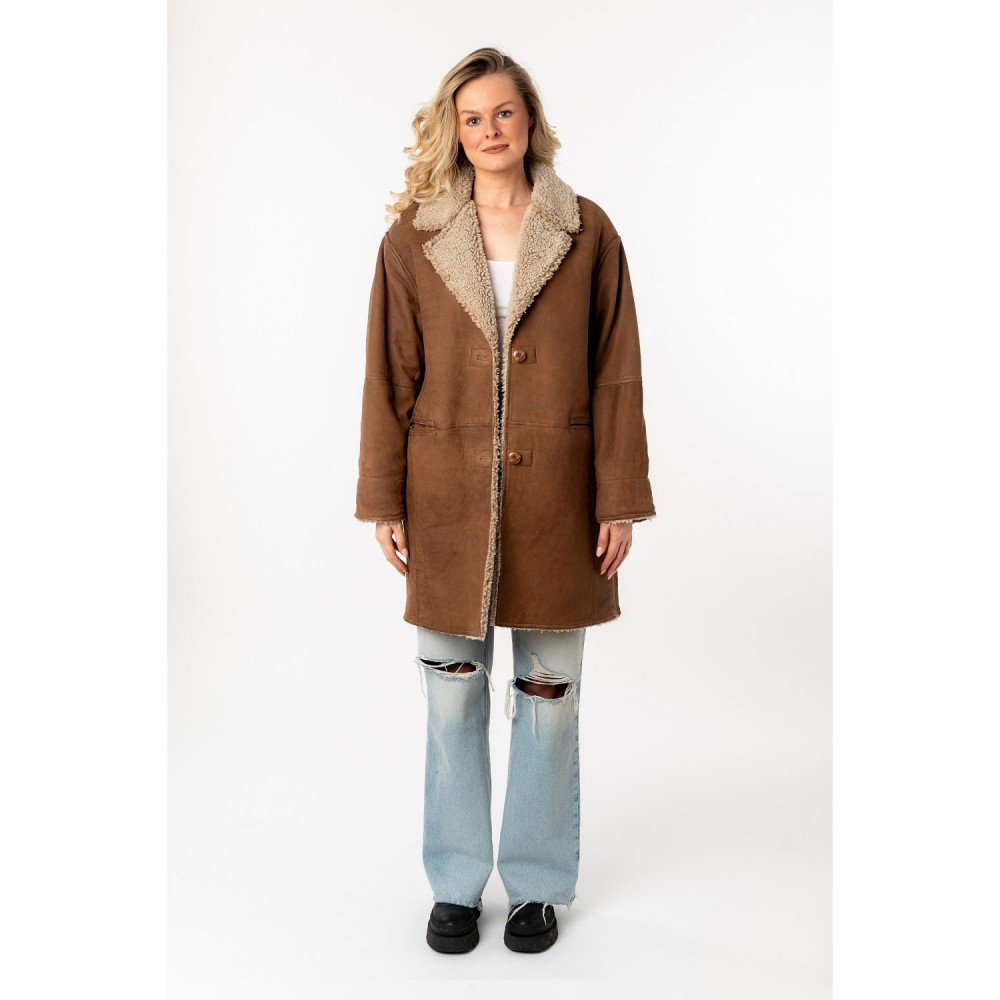 Długa skórzana kurtka damska Mauritius Camel MWXofia - readytowear