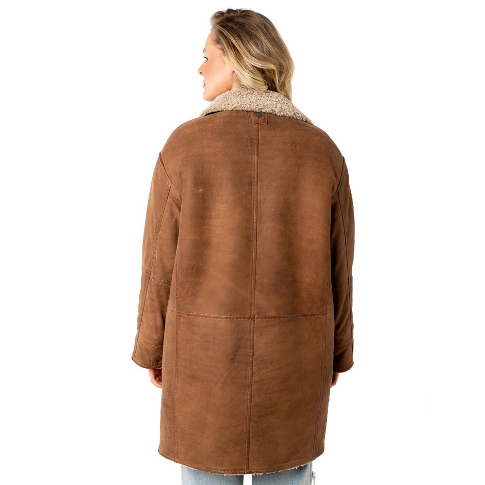 Długa skórzana kurtka damska Mauritius Camel MWXofia