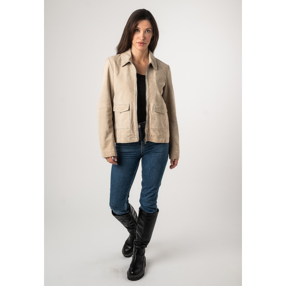 Kurtka skórzana damska Mauritius kość słoniowa MWYaima - readytowear