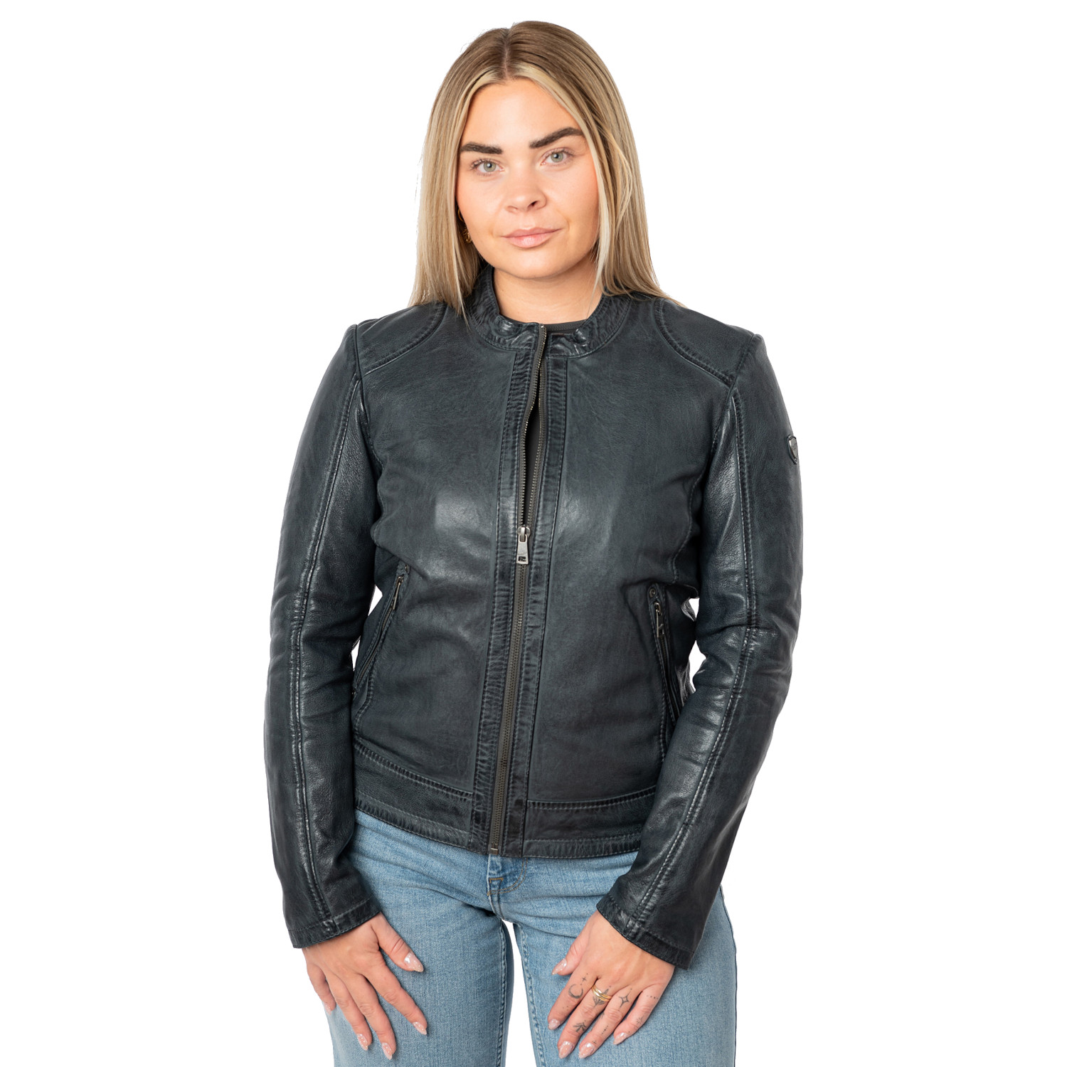 Kurtka skórzana damska Mauritius ciemnoniebieska MWYouvie