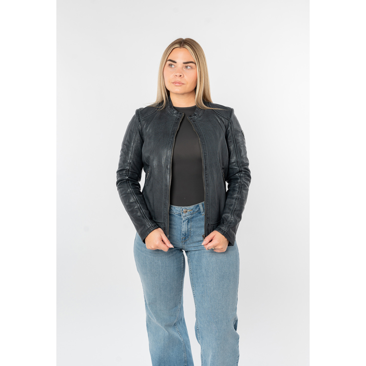 Kurtka skórzana damska Mauritius ciemnoniebieska MWYouvie