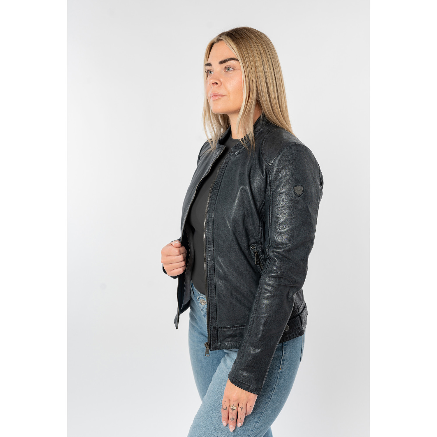 Kurtka skórzana damska Mauritius ciemnoniebieska MWYouvie