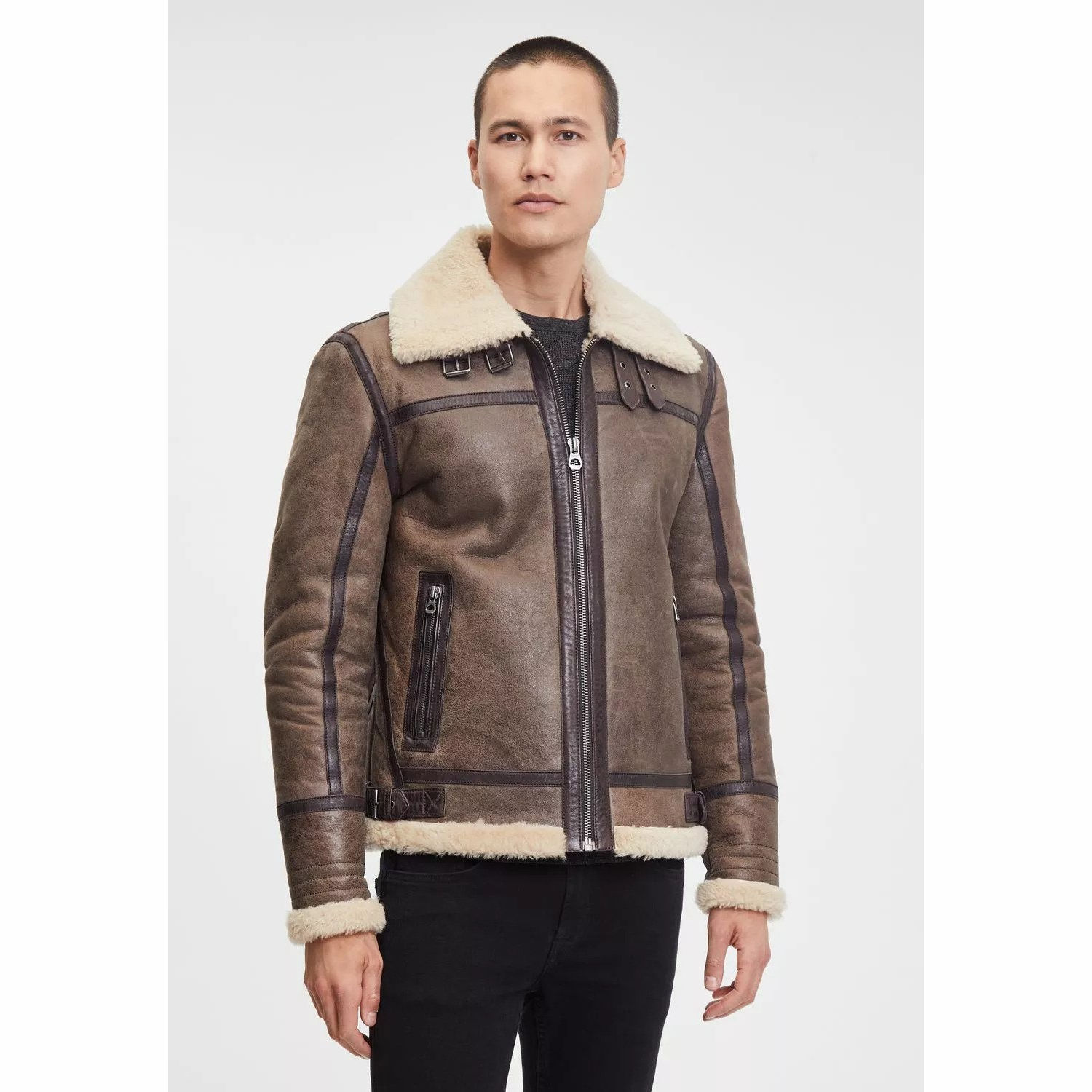 Męski płaszcz ze skóry naturalnej i futra Gipsy Ciemnobrązowy GMAirforce 2 LFCV – BLACK FRIDAY