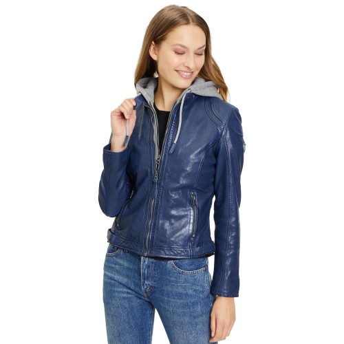 Damska skórzana kurtka Gipsy Niebieska GWAnni