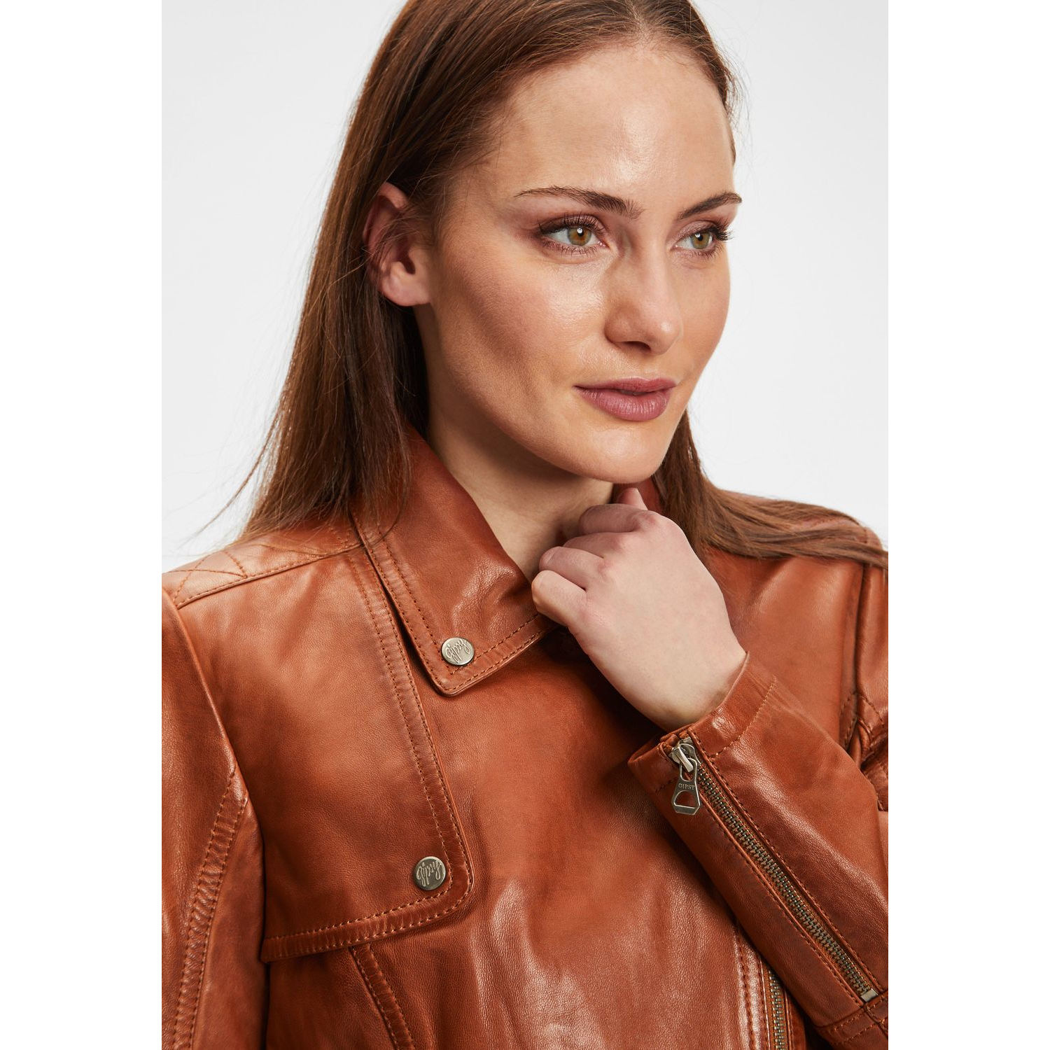Długa skórzana kurtka damska Gipsy Cognac GWCaro – ODZIEŻ