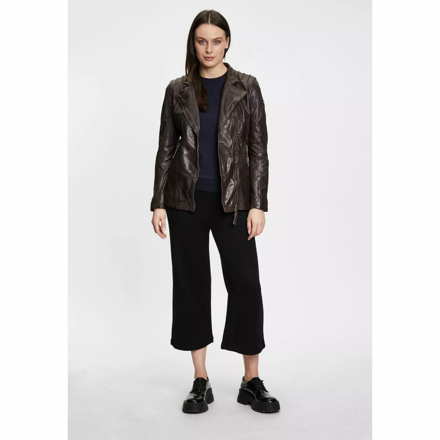 Długa skórzana kurtka damska Gipsy Ciemnobrązowa GWScandel – BLACK FRIDAY