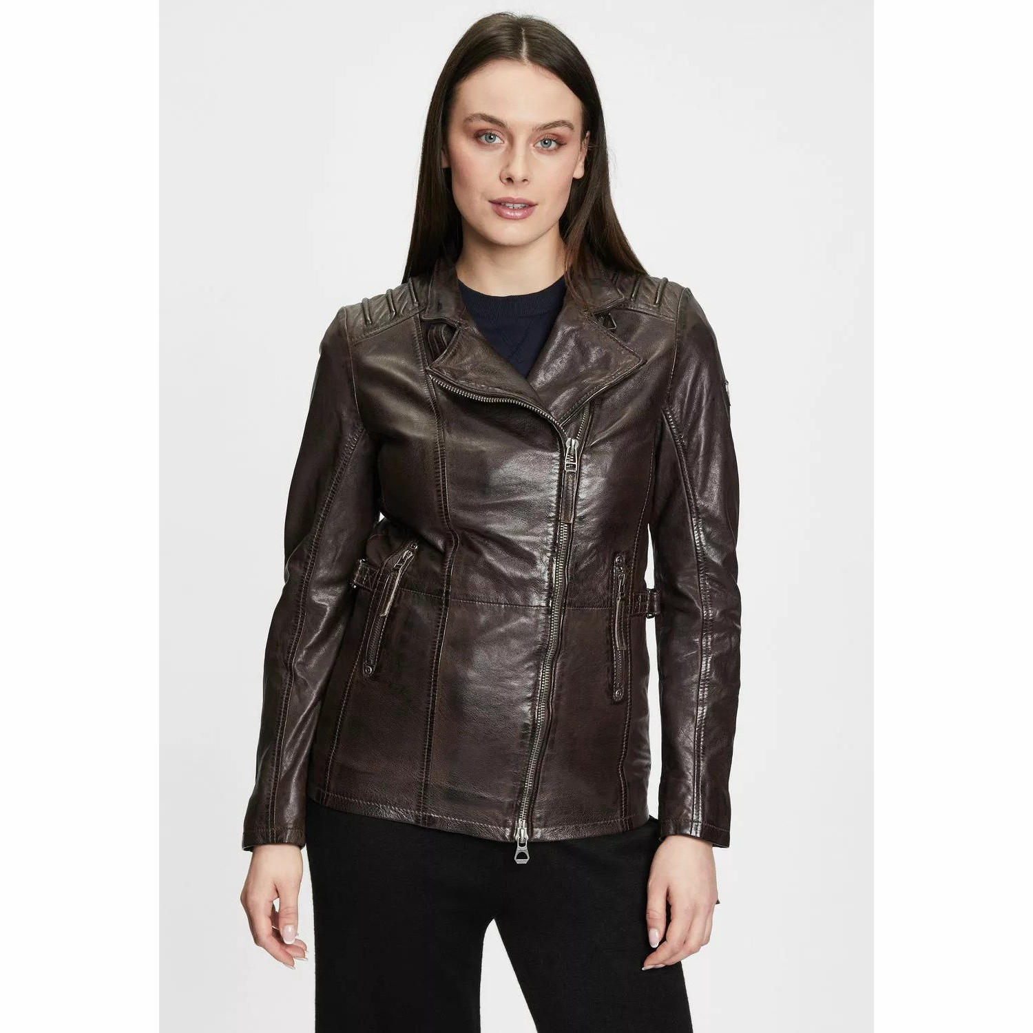 Długa skórzana kurtka damska Gipsy Ciemnobrązowa GWScandel – BLACK FRIDAY