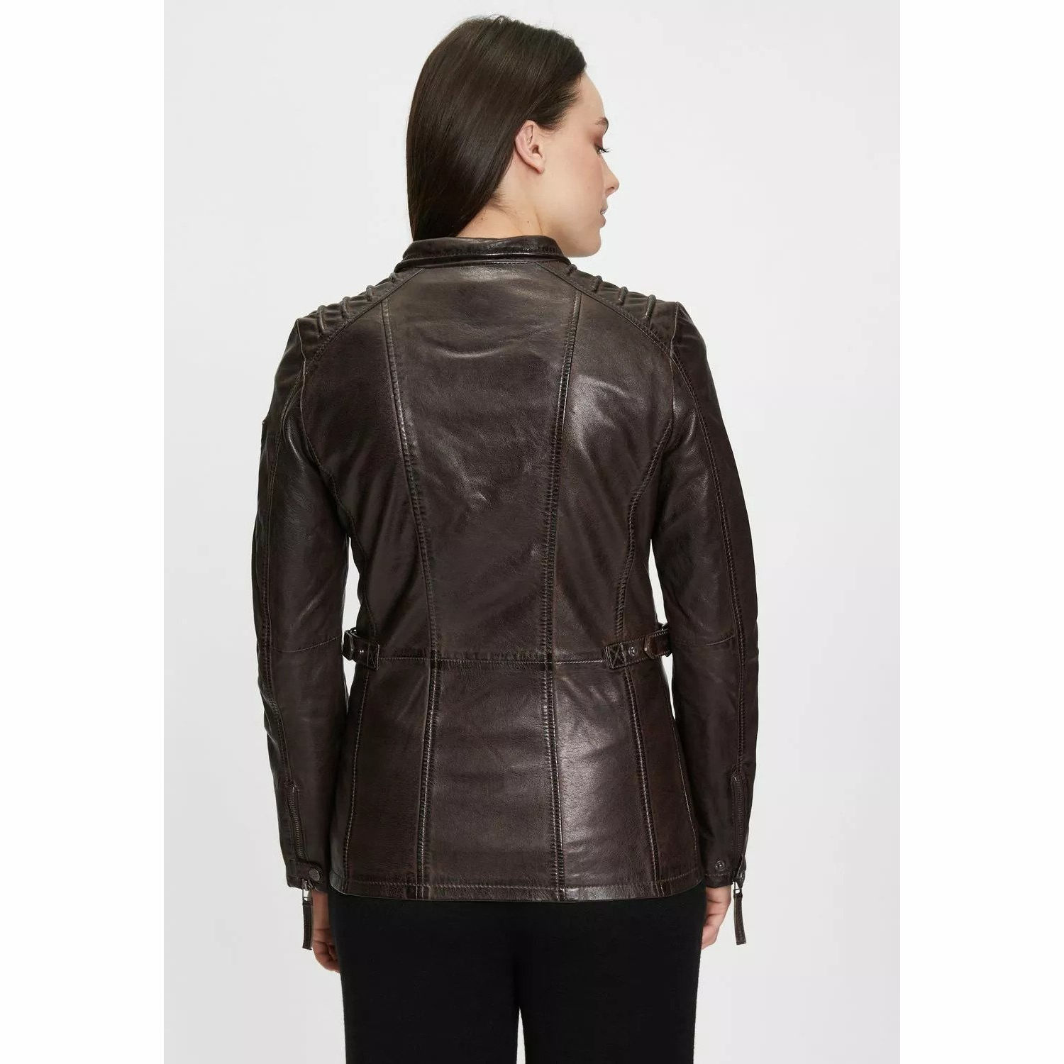 Długa skórzana kurtka damska Gipsy Ciemnobrązowa GWScandel – BLACK FRIDAY