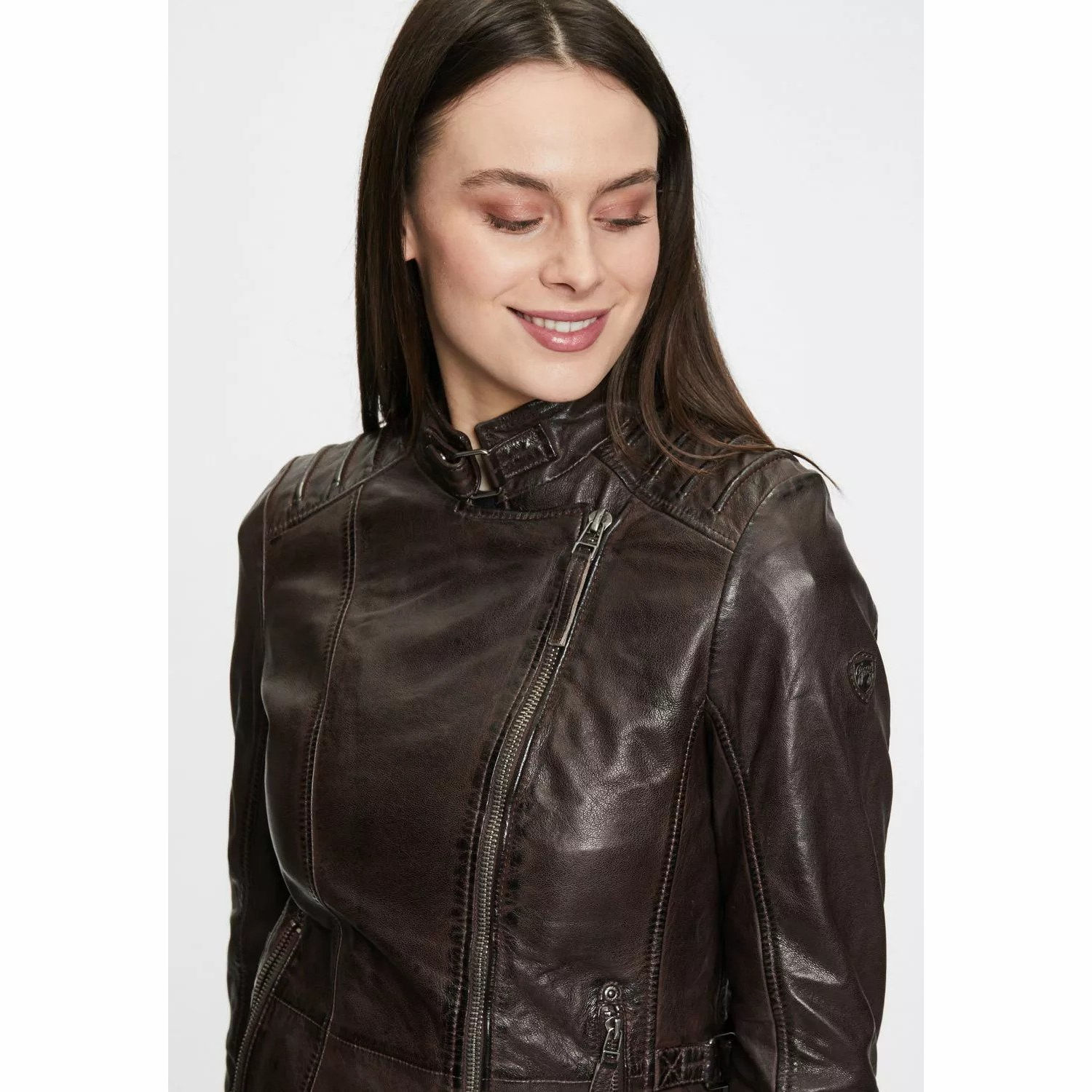 Długa skórzana kurtka damska Gipsy Ciemnobrązowa GWScandel – BLACK FRIDAY