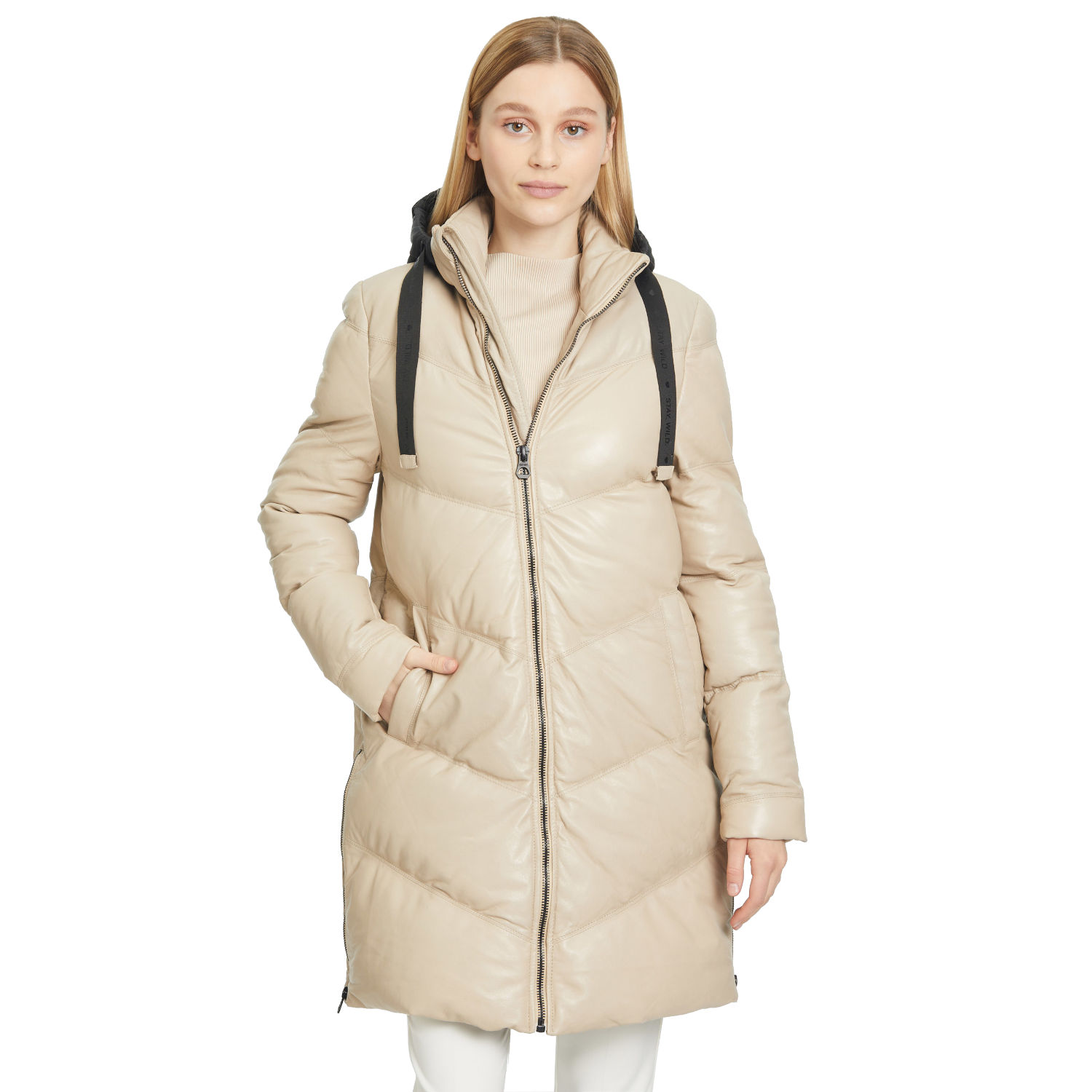 Długa zimowa kurtka skórzana damska Gipsy Beżowa GWVallie – BLACK FRIDAY