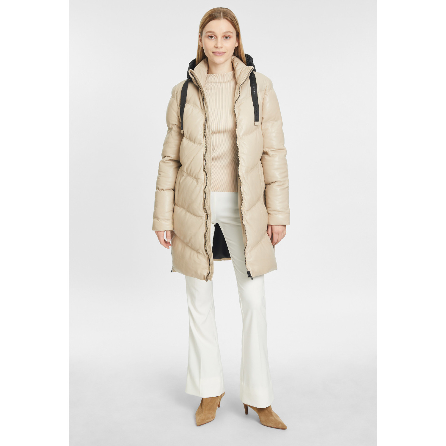 Długa zimowa kurtka skórzana damska Gipsy Beżowa GWVallie – BLACK FRIDAY