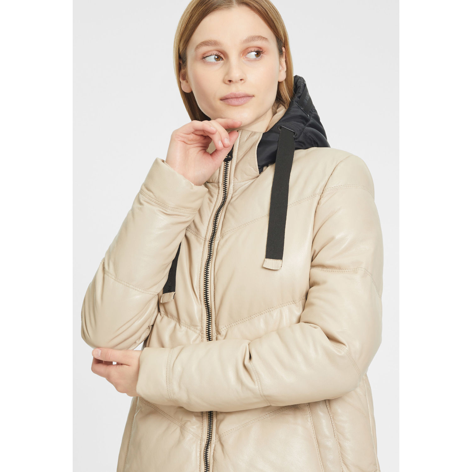 Długa zimowa kurtka skórzana damska Gipsy Beżowa GWVallie – BLACK FRIDAY