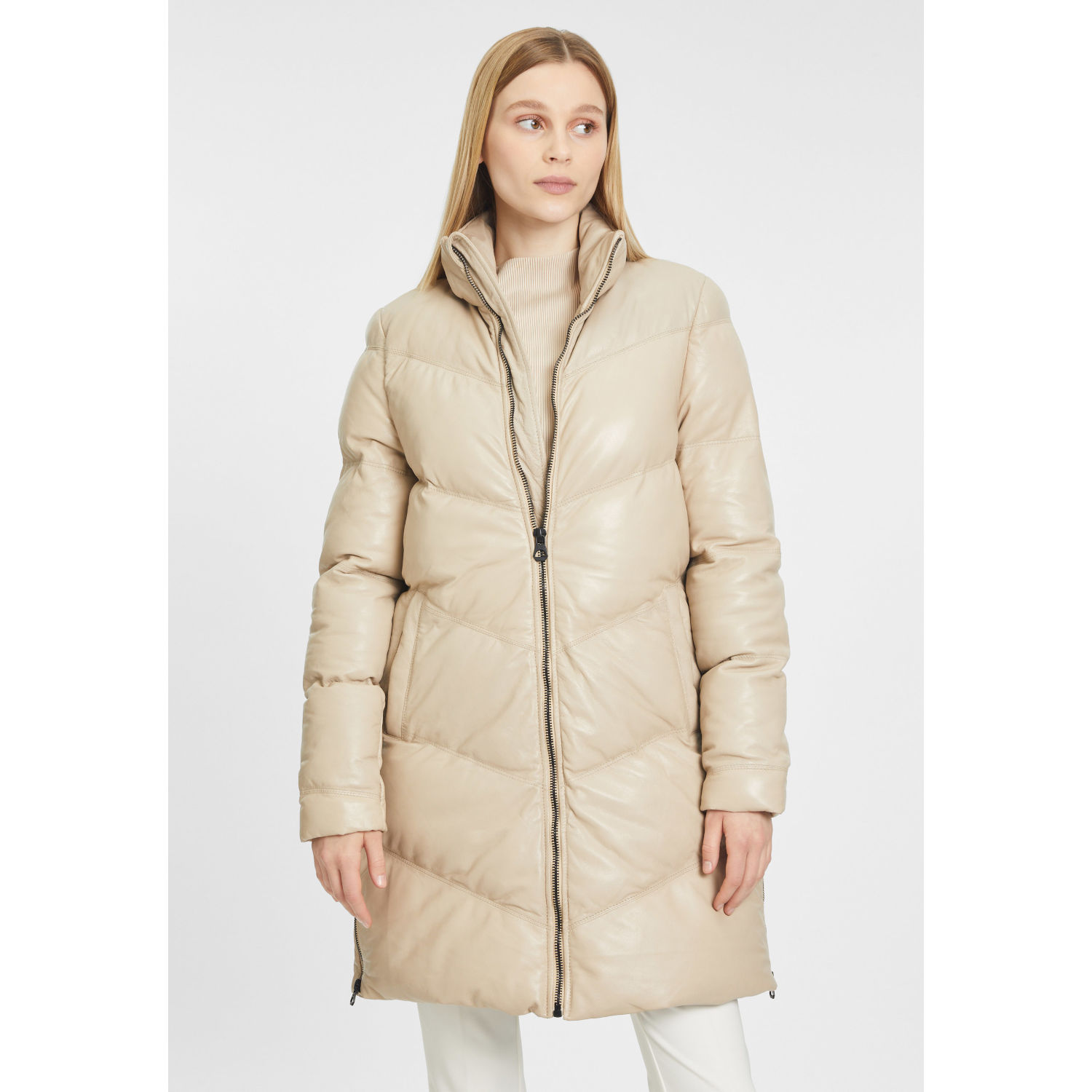 Długa zimowa kurtka skórzana damska Gipsy Beżowa GWVallie – BLACK FRIDAY