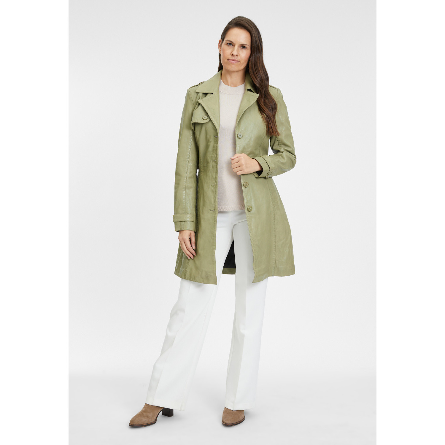 Długa skórzana kurtka damska Gipsy Jasnooliwkowa Laily – BLACK FRIDAY