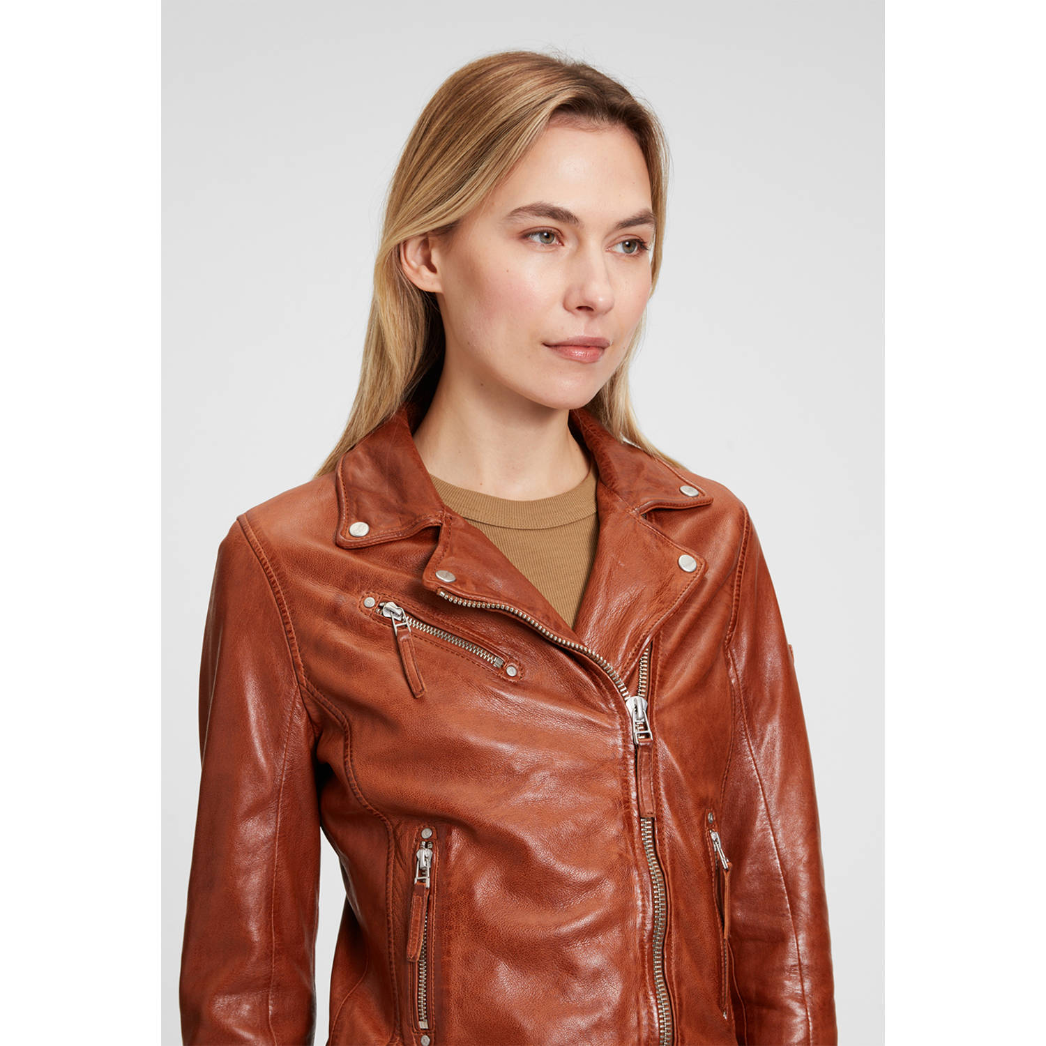 Kurtka skórzana damska Mauritius Cognac MWPaige – Kurtki skórzane