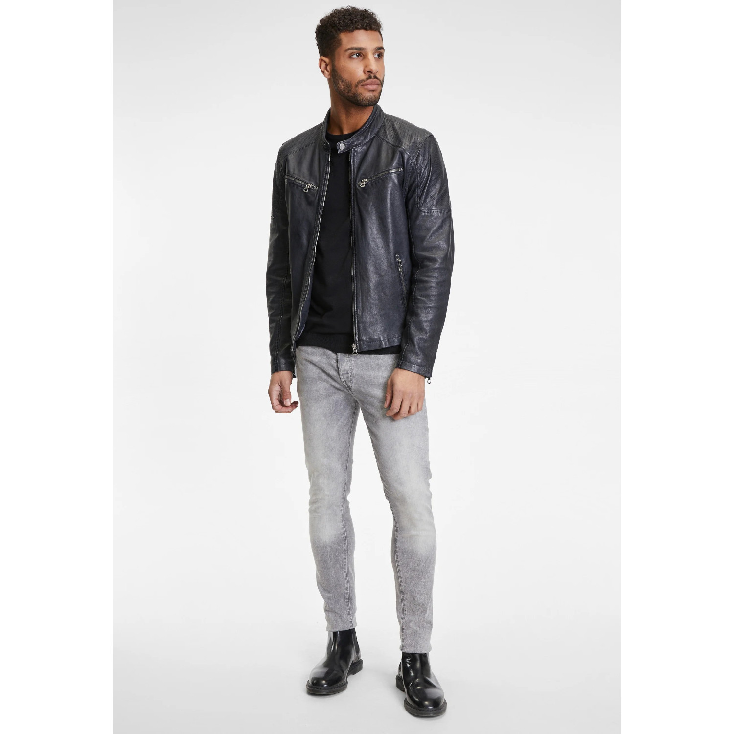 Męska skórzana kurtka Gipsy granatowo-czarna Marc – BLACK FRIDAY