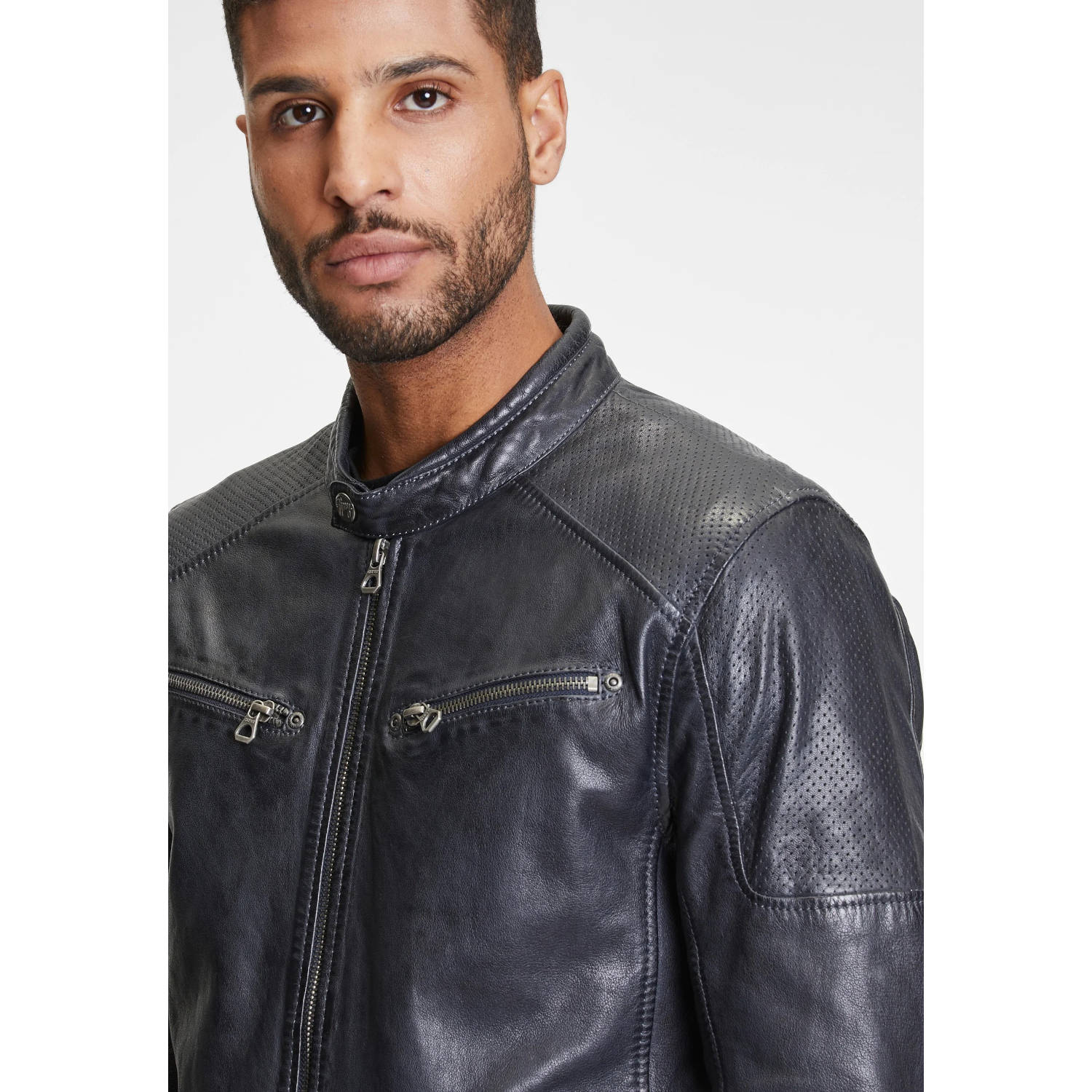 Męska skórzana kurtka Gipsy granatowo-czarna Marc – BLACK FRIDAY