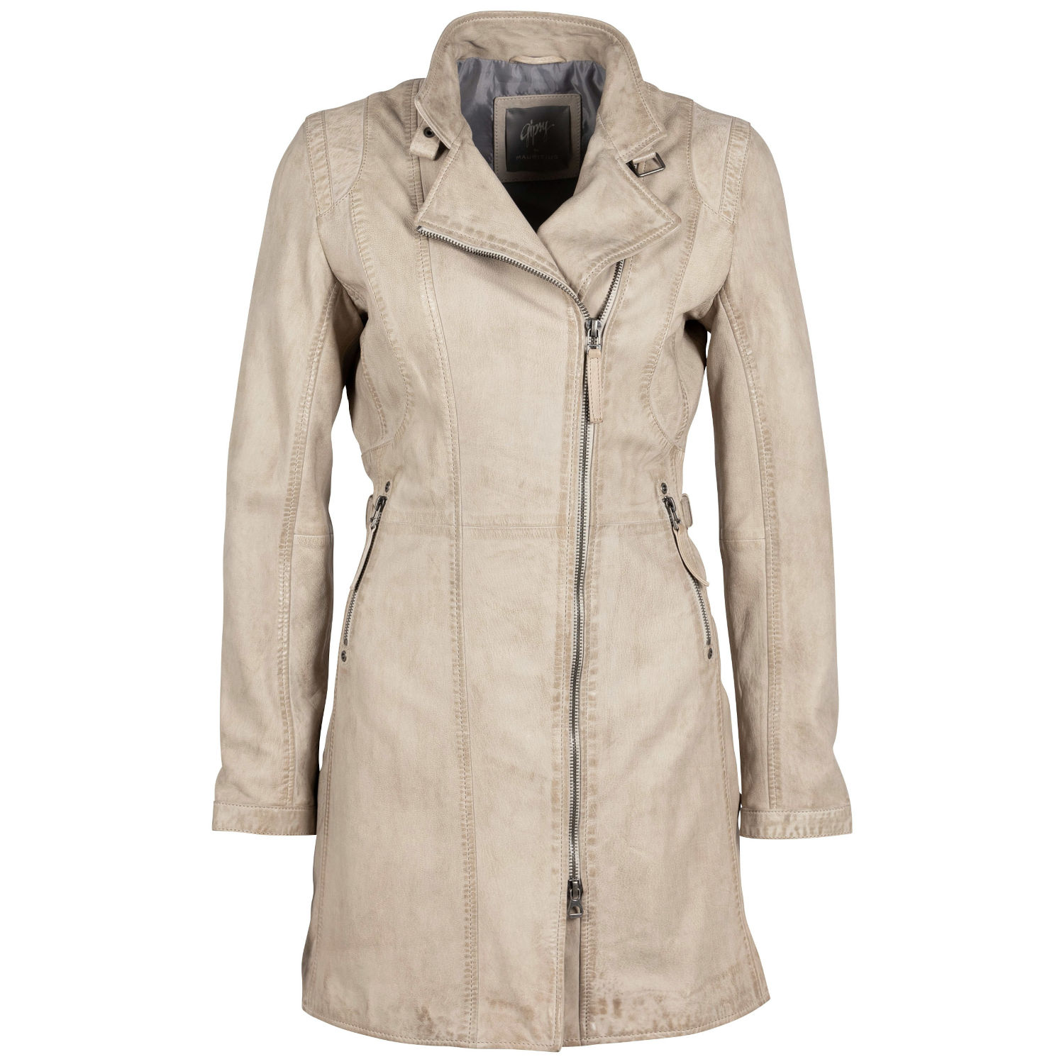 Długa skórzana kurtka damska Gipsy Jasnobeżowa Margarethe – BLACK FRIDAY