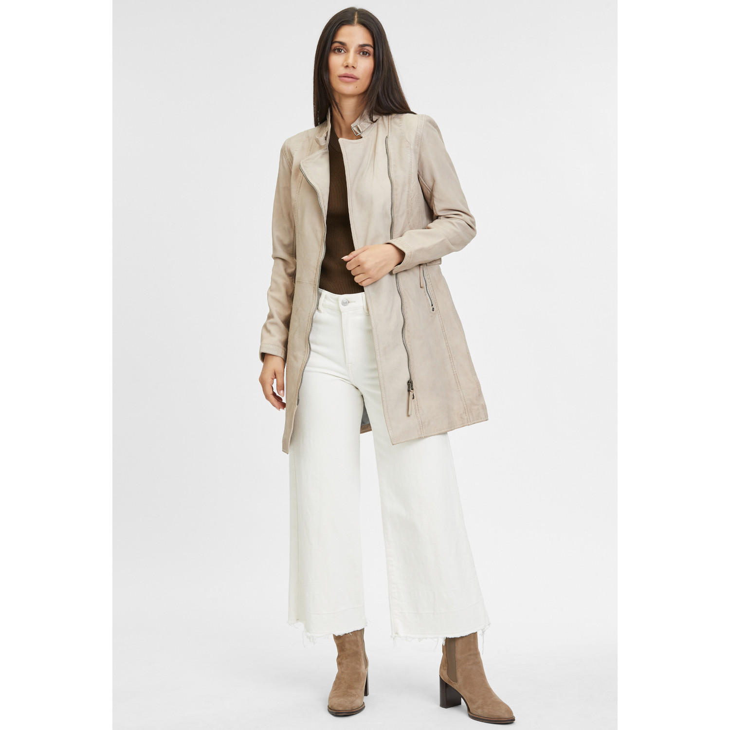 Długa skórzana kurtka damska Gipsy Jasnobeżowa Margarethe – BLACK FRIDAY