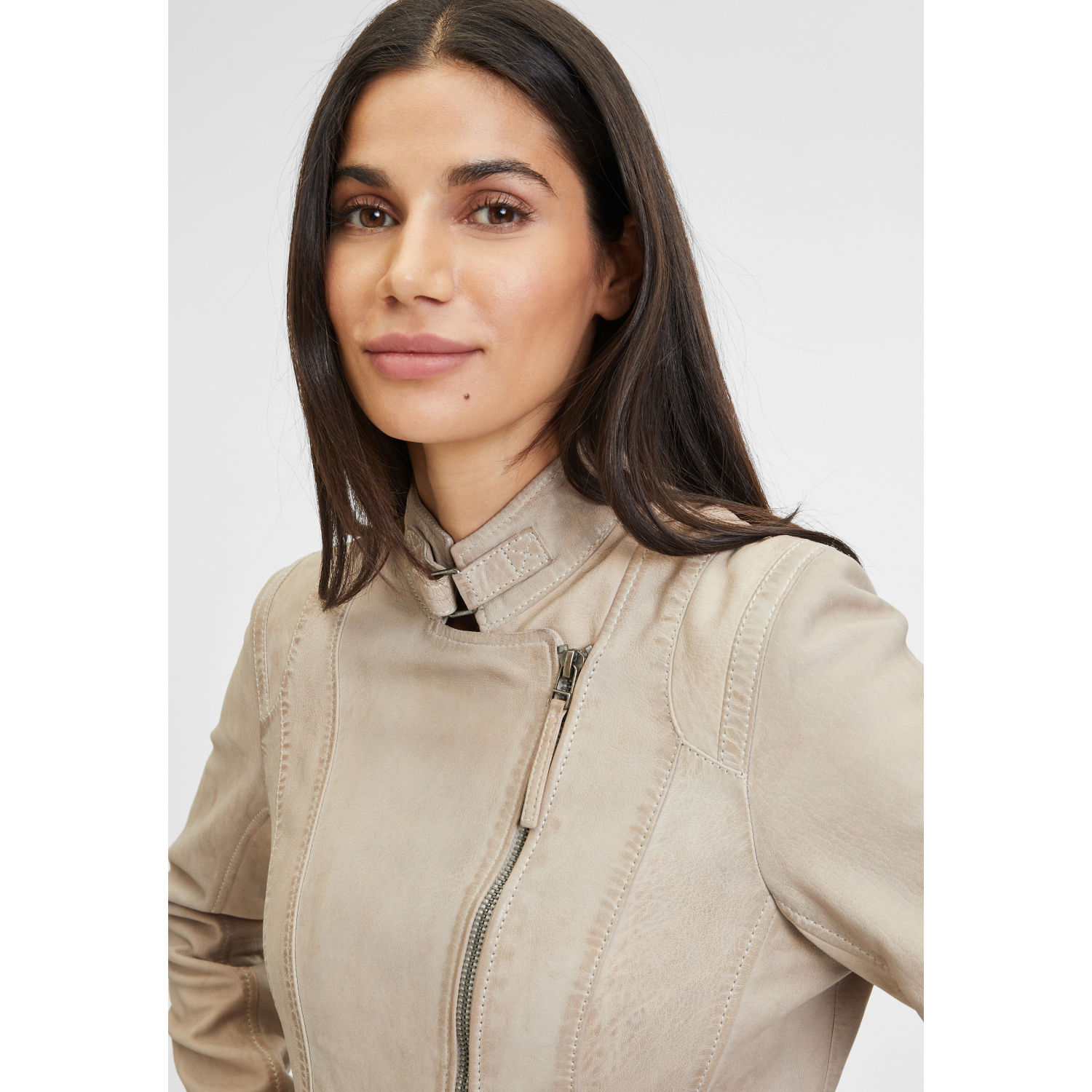 Długa skórzana kurtka damska Gipsy Jasnobeżowa Margarethe – BLACK FRIDAY