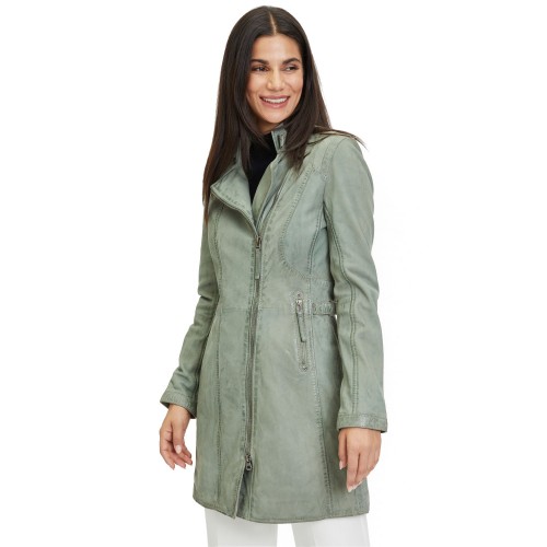 Długa skórzana kurtka damska Gipsy Jasnozielona Margarethe