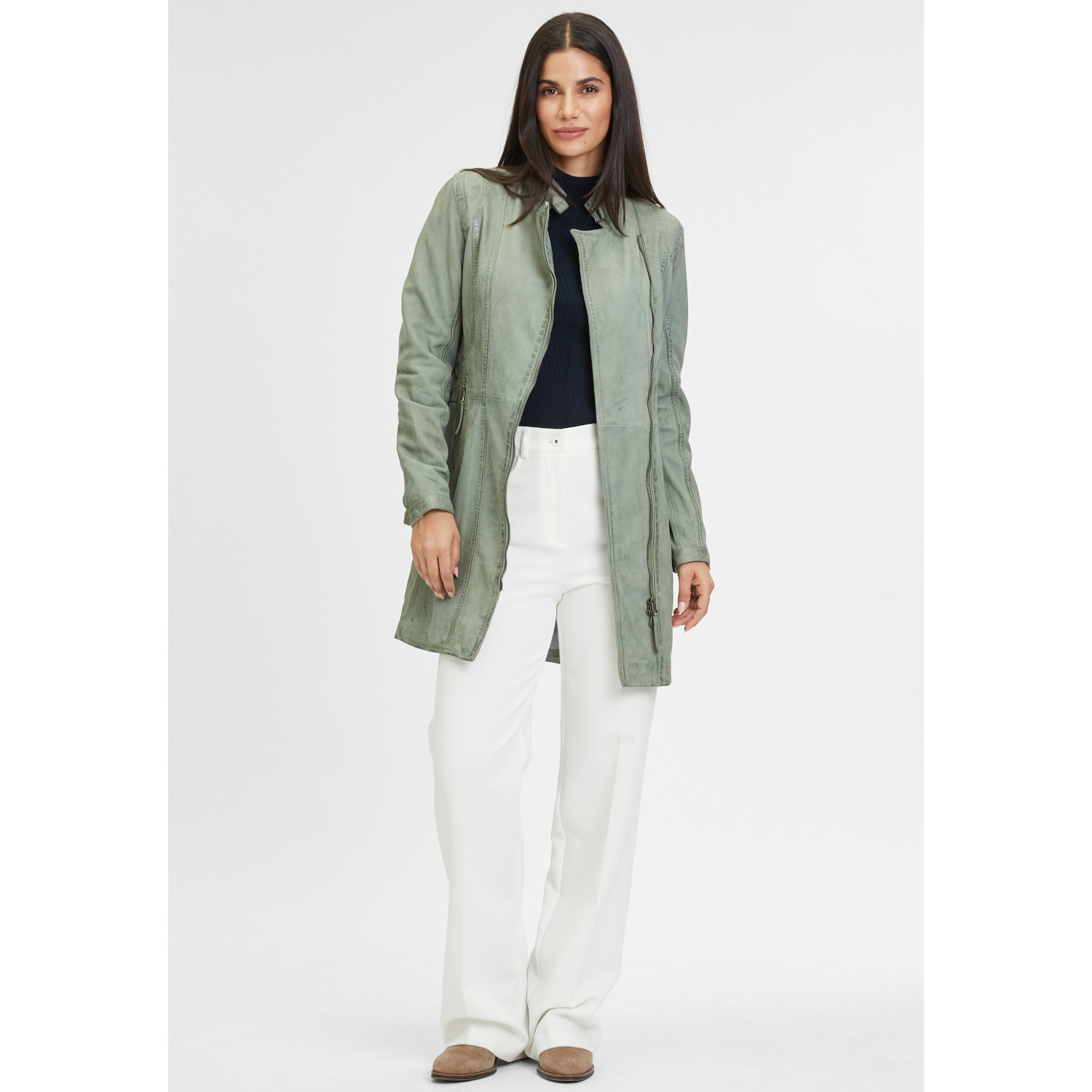 Długa skórzana kurtka damska Gipsy Jasnozielona Margarethe – BLACK FRIDAY