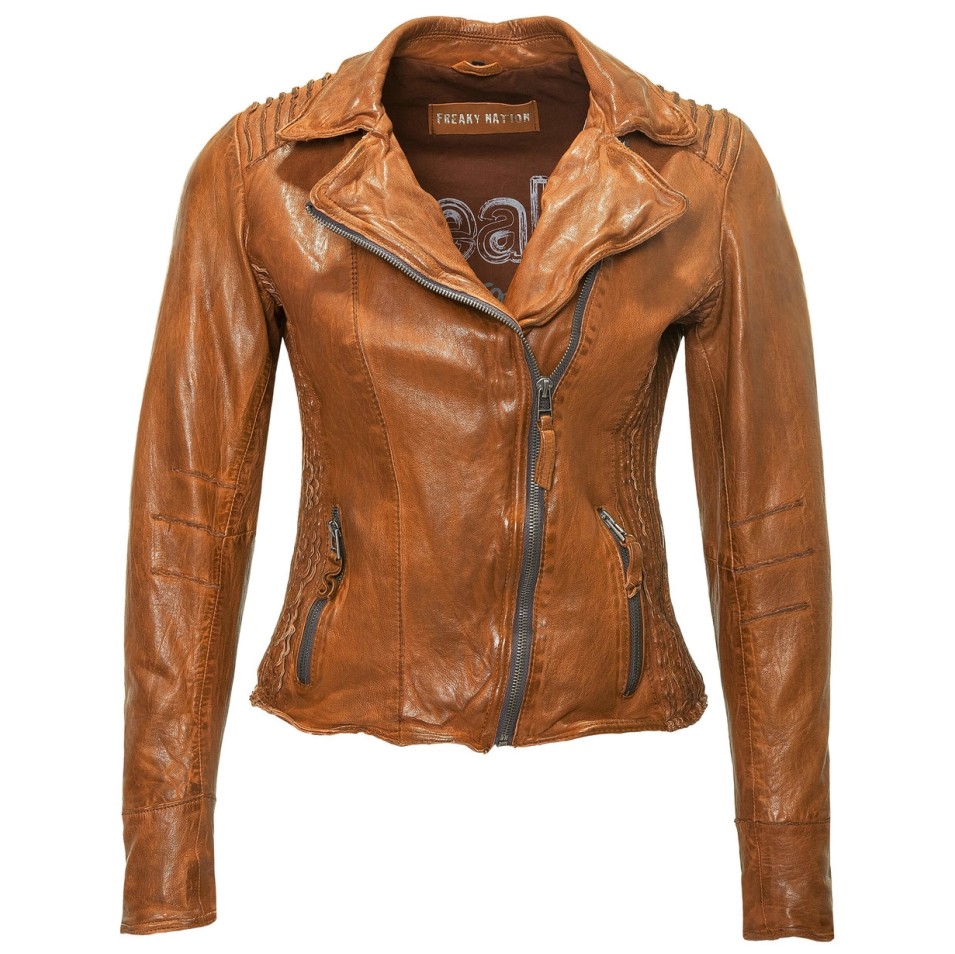 Kurtka motocyklowa damska Freaky Nation Cognac Biker FN22350 z prawdziwej skóry – BLACK FRIDAY