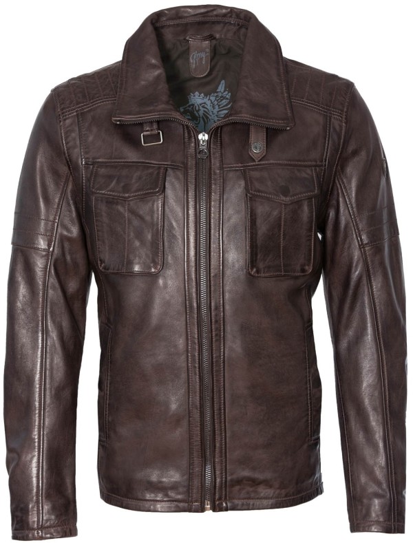 Męska kurtka skórzana Gipsy Ciemnobrązowa Dustin NSLV – ODZIEŻ — fotografia 1