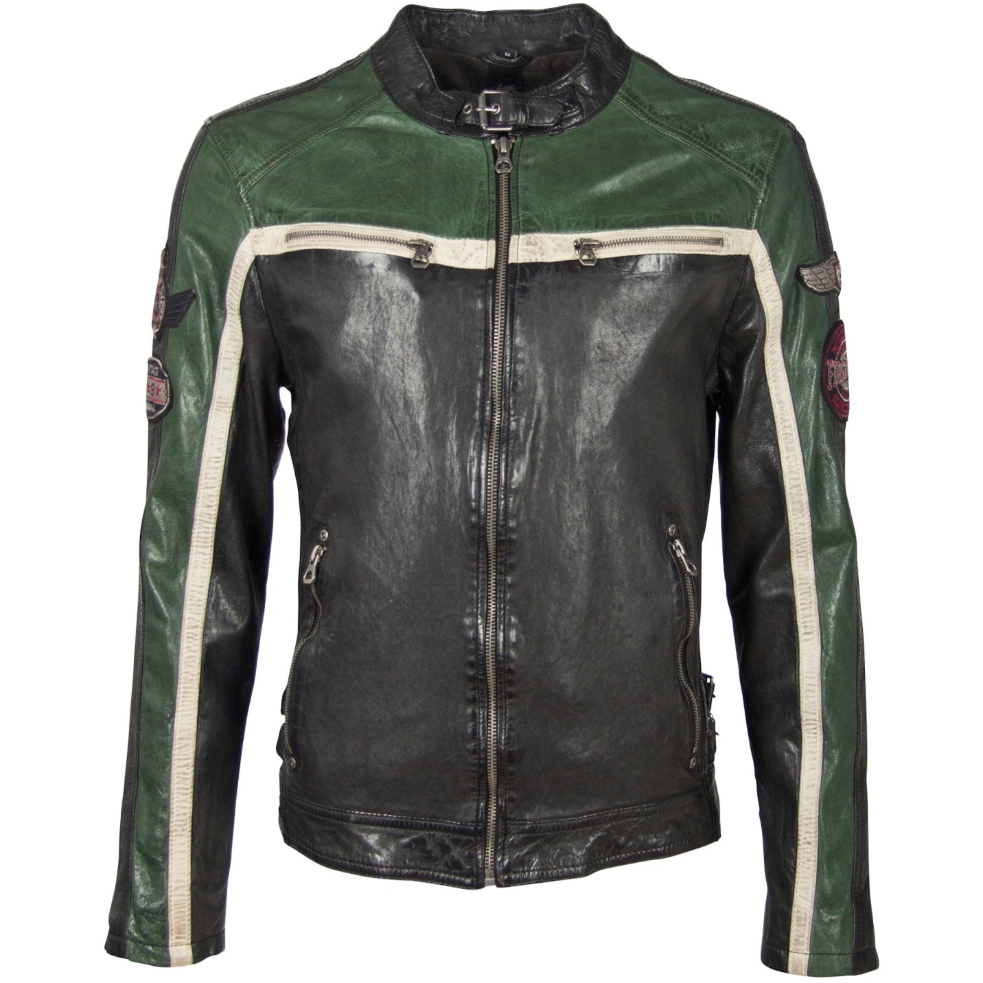 Męska kurtka skórzana Gipsy Czarno-zielona/kremowa GBMyles LACAV – BLACK FRIDAY
