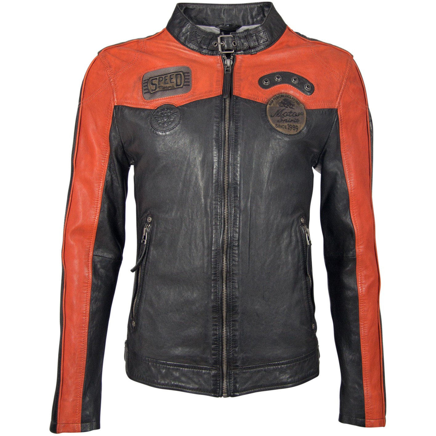 Męska kurtka skórzana Gipsy Czarno-pomarańczowa GBTroon SF LACAV – BLACK FRIDAY