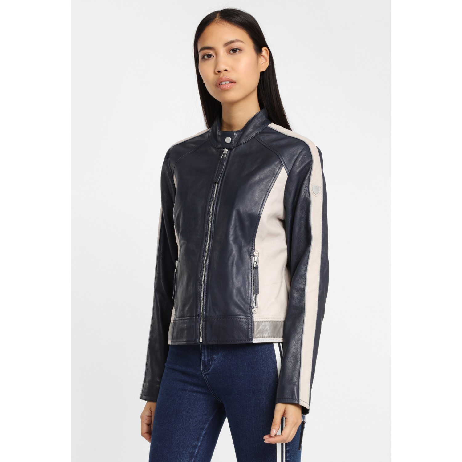 Damska kurtka skórzana Gipsy granatowo-szara/kremowa GGSteena LNV – ODZIEŻ Damska kurtka skórzana Gipsy granatowo-szara/kremowa GGSteena LNV – ODZIEŻ