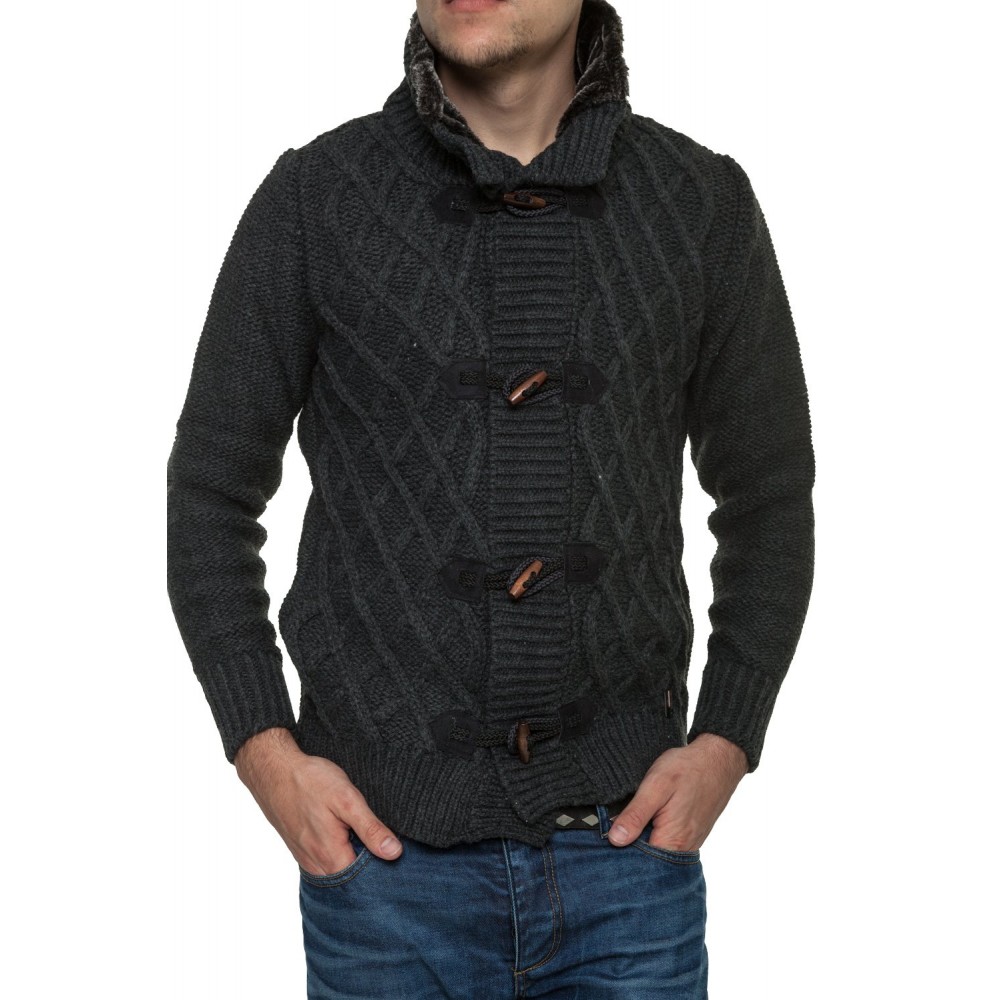 Męski sweter-kurtka dzianinowa Carisma Antracyt 7169 – ODZIEŻ