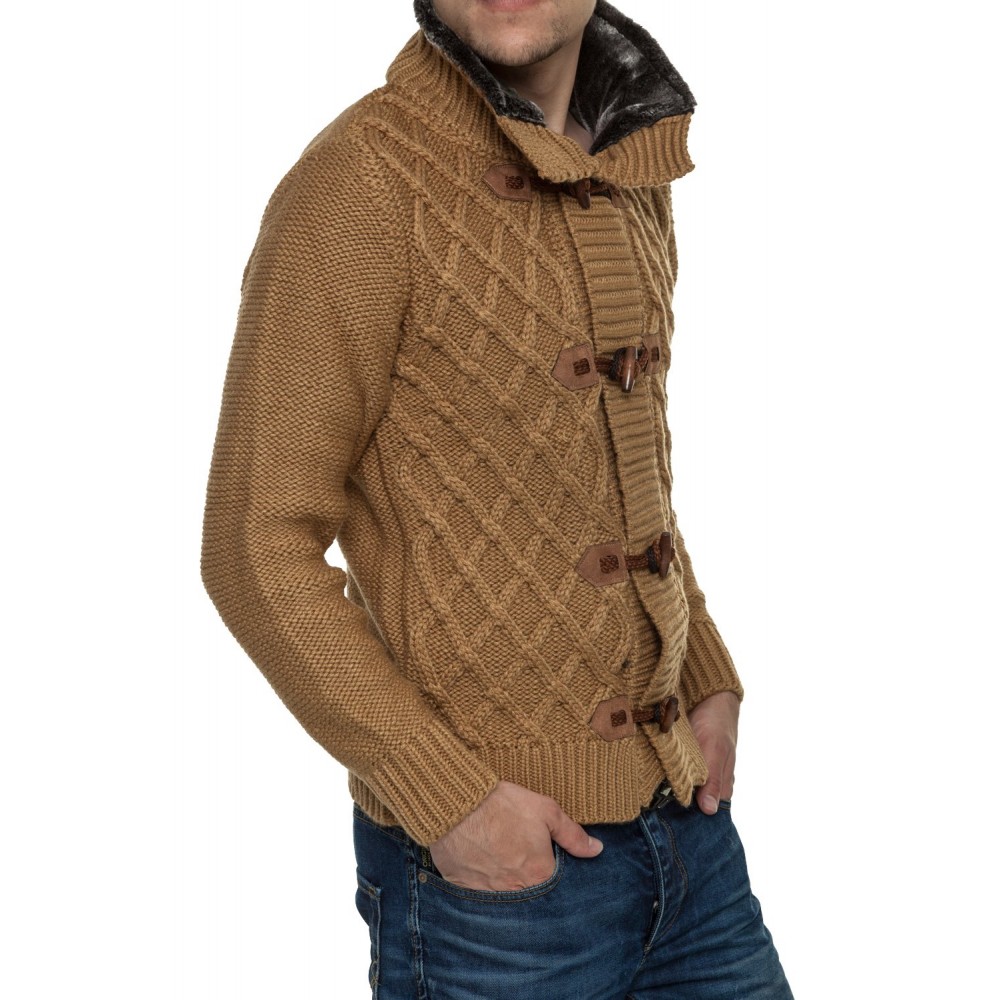 Męski sweter-kurtka dzianinowa Carisma Brown 7169 – ODZIEŻ