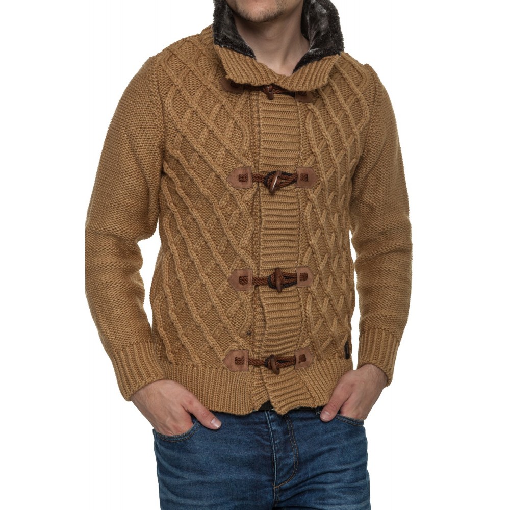 Męski sweter-kurtka dzianinowa Carisma Brown 7169 – ODZIEŻ