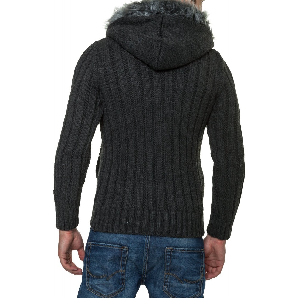 Męski sweter-kurtka dzianinowa Carisma Antracyt 7179 – ODZIEŻ